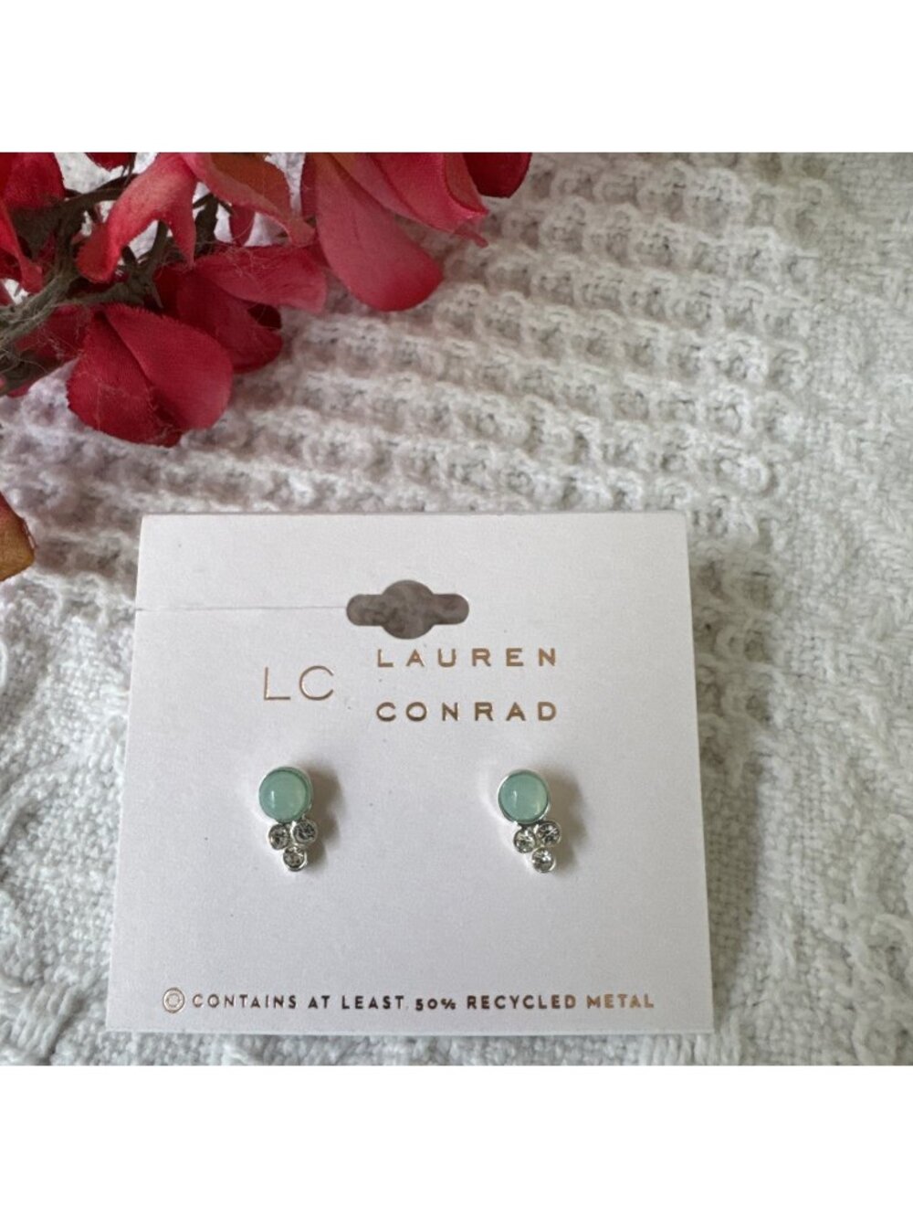 LC Lauren Conrad Earrings Frosted Blue Green SIlver Tone CZ Stud Cluster NEW